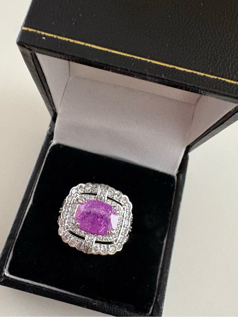 Bomb Party Fierce Reverie Ring RG27359 Lavender Ice Crystal Rhodium Plating